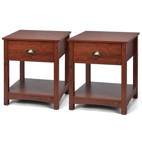 Costway Set Of 2 Night Stand Bedside Sofa End Table Side Table Accent W