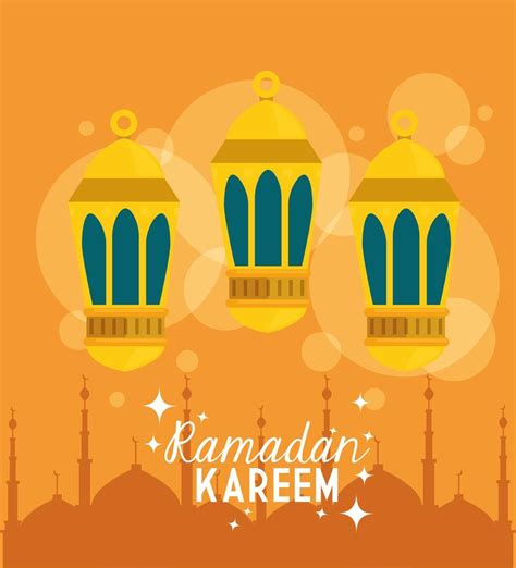 Ramadan Kareem Poster With Lanterns Hanging 2700015 Vector Art At Vecteezy
