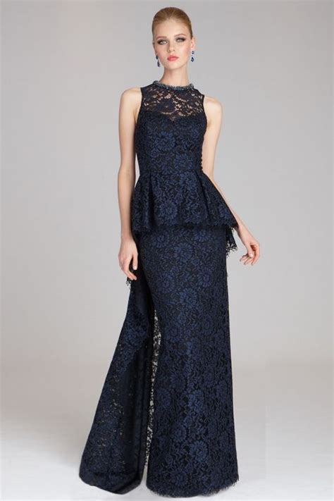 Lace Peplum Gown With Beaded Necklace Teri Jon Dresses Evening
