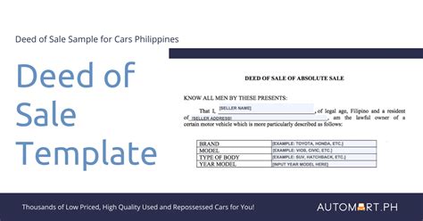 Deed Of Sale Sample For Cars Philippines