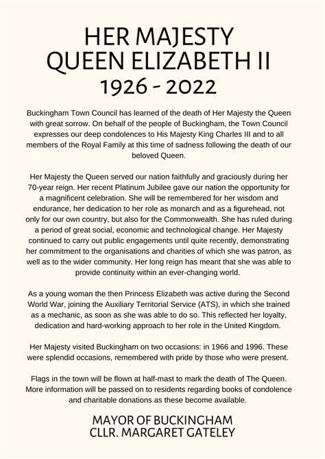 Her Majesty Queen Elizabeth Ii 1926 2022 Statement From The Mayor Of