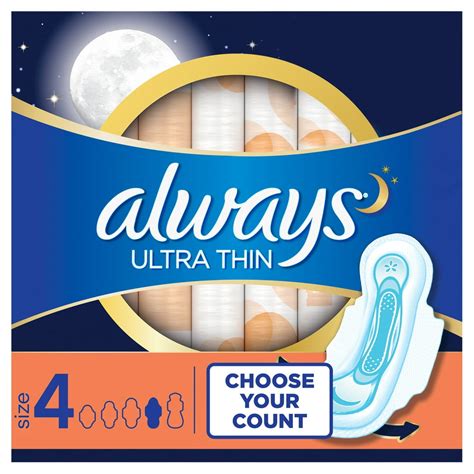 Always Ultra Thin Pads Unscented With Wings Overnight Absorbency Size