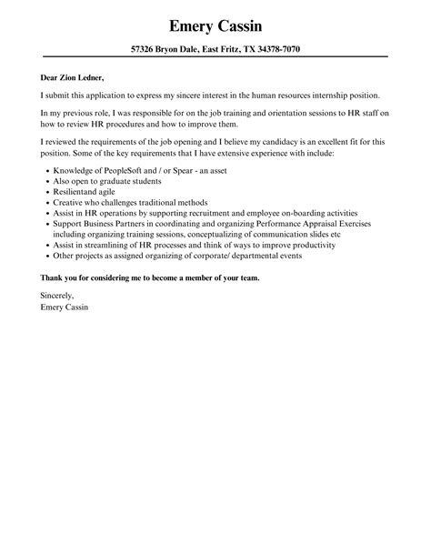 Human Resources Internship Cover Letter Velvet Jobs