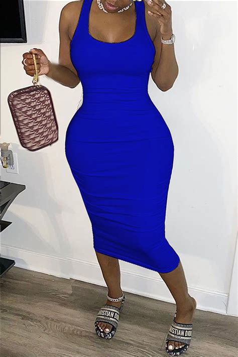 Sexy Fashion Stitching Blue Sleeveless Dress