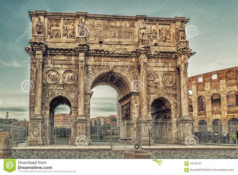 Roman Triumphal Arch And Amphitheater Stock Image Image Of Sculpture