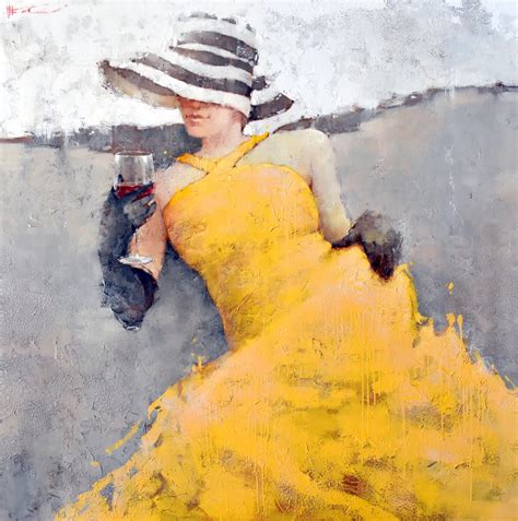 Andre Kohn Print Canvas Woman Fiery Red Dress Vibrant Red Hat Wine 48x48 Edition Of 95 For