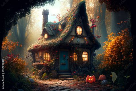 Imaginative Illustration Of Cute Fantasy Cottagehousedwelling In