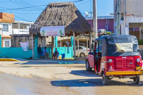Chiquila Quintana Roo Mexico 2021 Blue Auto Rickshaw Tuk Tuk Puerto De
