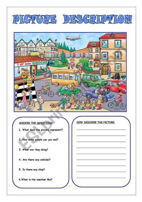 Class 6 english 6th week assignment syllabus & answer. Picture description 1 worksheet | Picture comprehension ...