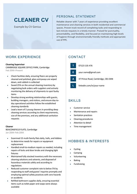Cleaner Cv Example Free Template And How To Write