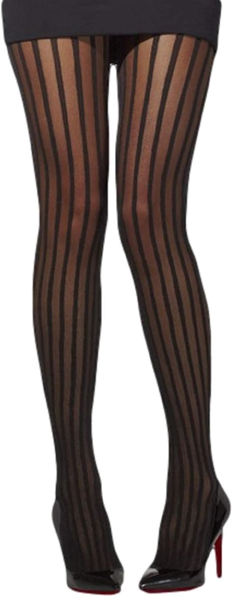 Ladies Black Vertical Striped Sexy Can Can Burlesque Vegas Cabaret Dancer Showgirl Fancy Dress