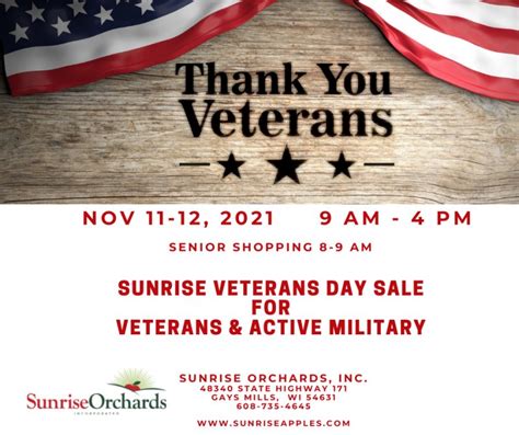 Veteran S Day Sale Nov 11 And 12 For Veterans And Active Military Sunrise Orchards