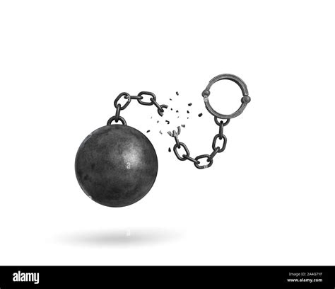 3d Rendering Of An Isolated Ball And Chain Broken In Half With A