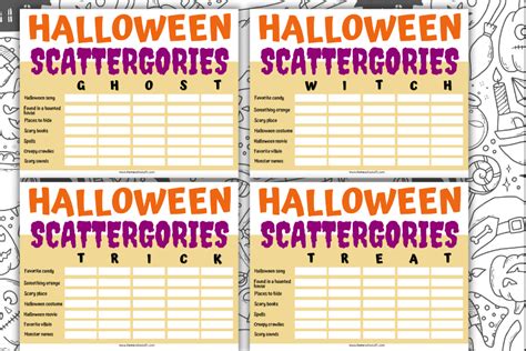Free Halloween Scattergories Printable Game