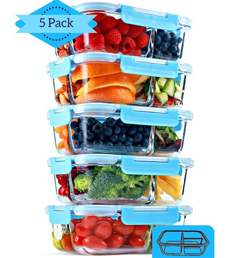 Buy 3 Compartment Glass Meal Prep Containers 5 Pack 32 Oz Glass