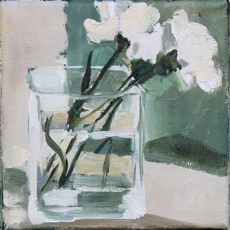 White Flowers In Glass Vase Original Oil Painting Floral