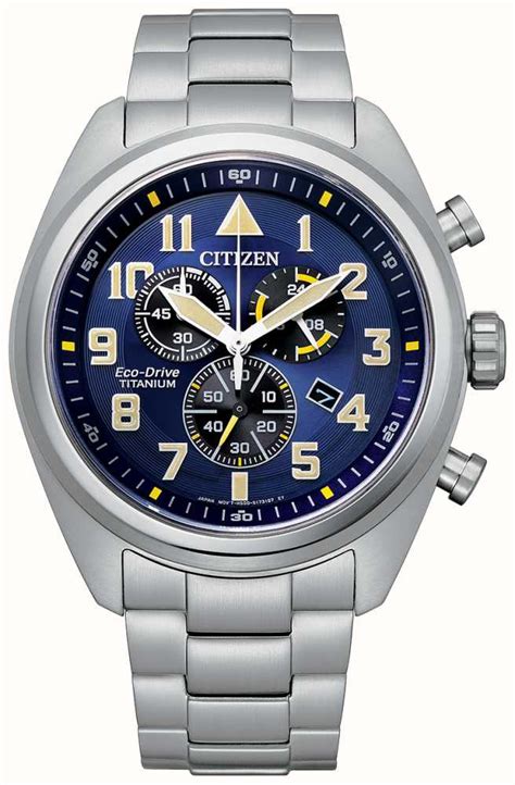citizen men s eco drive titanium chronograph wr100 blue dial at2480 57l first class watches™ aus