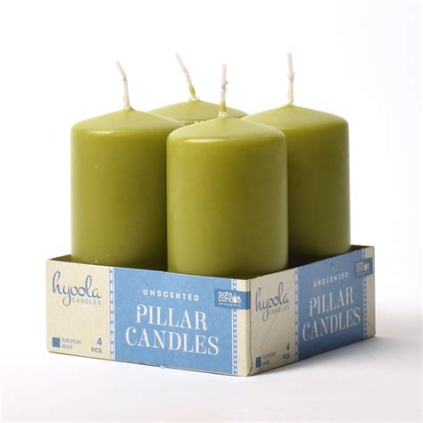 Hyoola 2 X 4 Inch Small Unscented Pillar Candles Dripless Olive Green