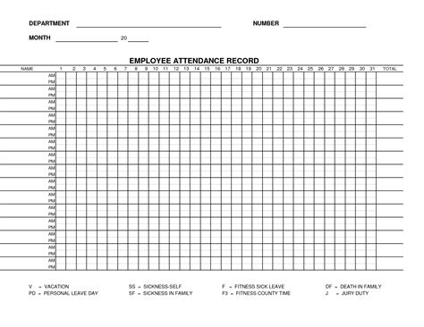 Blank Employee Attendance Calendar Monthly Template Calendar Design