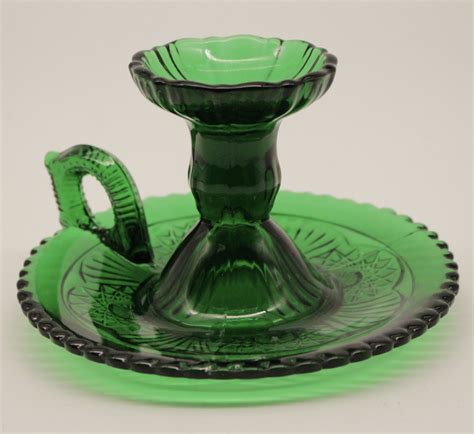 pressed glass green candle holder beech and springs