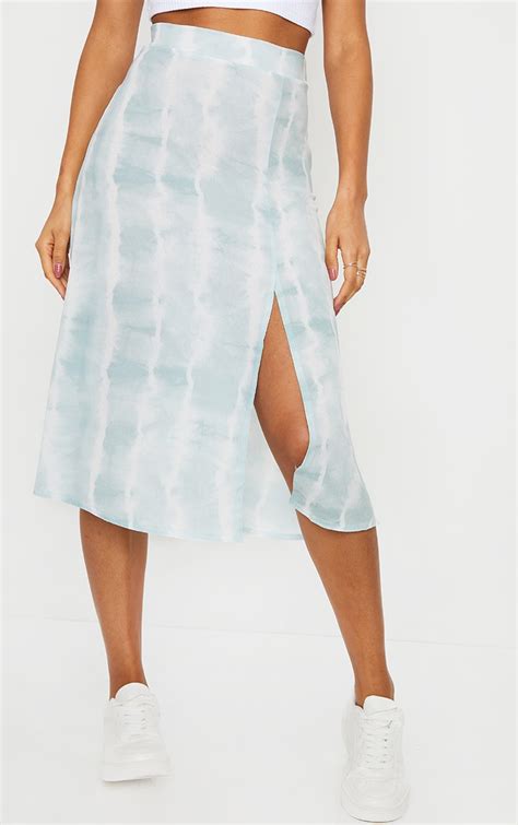 Teal Tie Dye Floaty Midi Skirt Skirts Prettylittlething Usa