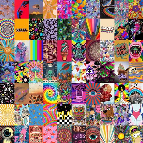 100 Pcs Trippy Hippy Photo Wall Collage Kit Digital Download