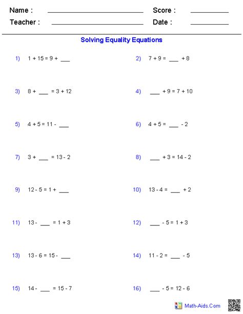 Math Solve The Equations Answers