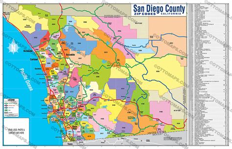 San Diego County Zip Code Map Full Zip Codes Colorized Otto Maps