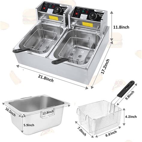 Professional Style Deep Fryer With Dual Baskets 3600w 2x6l Stainless