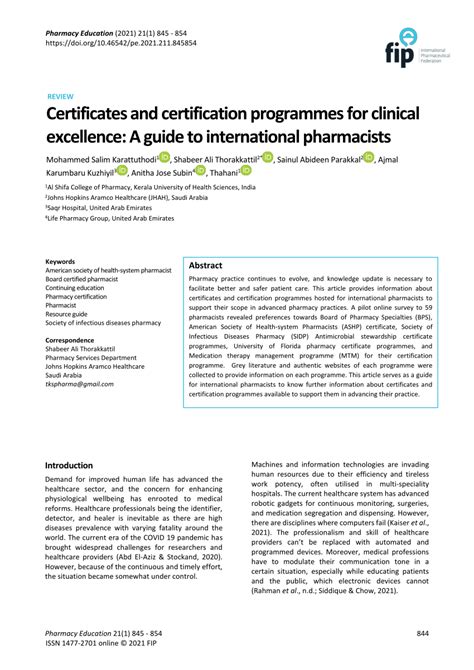 Pdf Certificates And Certification Programmes For Clinical Excellence