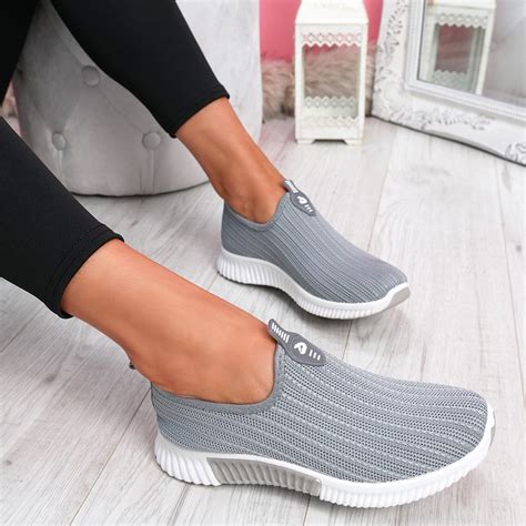 Womens Ladies Slip On Knit Trainers Party Casual Sport Sneakers Women Shoes Ebay