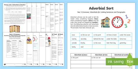 Consisting of 3 differentiated activities. Year 5 Grammar: Adverbials for Linking Sentences and ...