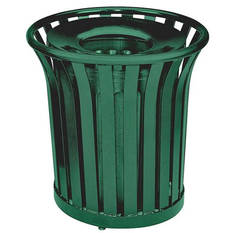 Trash cans don't have to be unsightly. Rubbermaid FGMT32PLVSGN 36-gal Outdoor Decorative Trash Can - Metal, Green