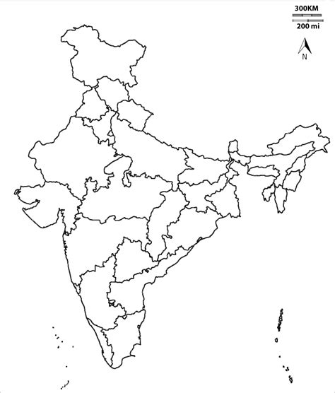 Blank Political Map Of India Outlines Printable Graph