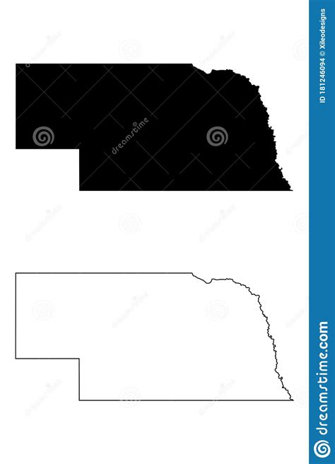 Mapas De Estado Nebraska Silhueta Preta E Contorno Isolado Sobre Fundo