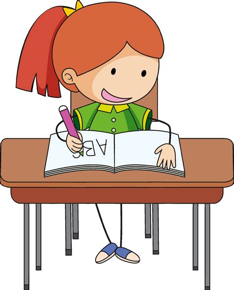 A Girl Doing Homework Doodle Cartoon Character 2145642 Vector Art At
