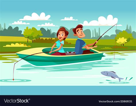 Couple Fishing Cartoon Royalty Free Vector Image