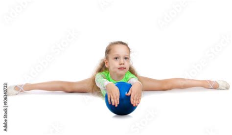 Gymnast Cute Little Girl Sitting On The Floor The Child In The
