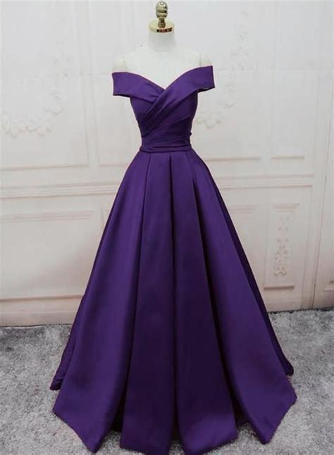 Dark Purple Off Shoulder Satin Long Formal Gown Prom Dresses Cr 3684