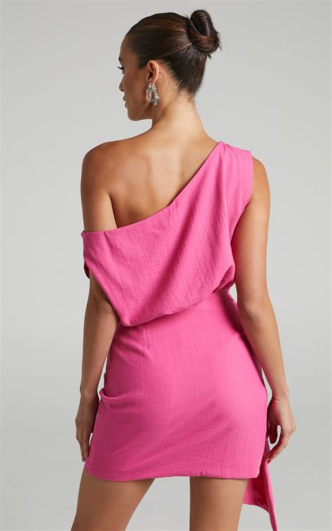 Niana Mini Dress Drape One Shoulder Dress In Pink Showpo Usa