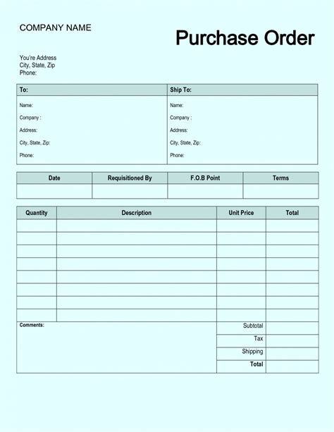 Free Purchase Order Spreadsheet Template Excel Purchase Order