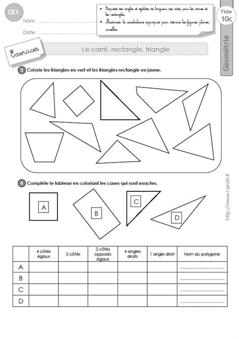 Rectangle et triangle rectangle) : CE1 EXERCICES: Le carré, rectangle, triangle et triangle ...