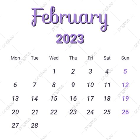 Gambar Kalender Februari 2023 Dengan Tema Ungu Februari 2023 Kalender