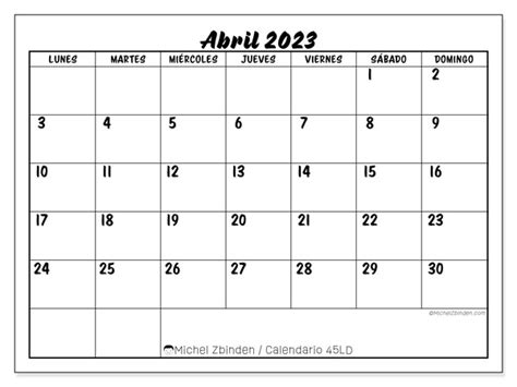 Calendario Abril De 2023 Para Imprimir “45ld” Michel Zbinden Ve