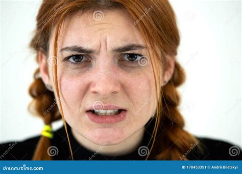 Close Up Portrait Of Angry Redhead Teenage Girl Stock Image Image Of