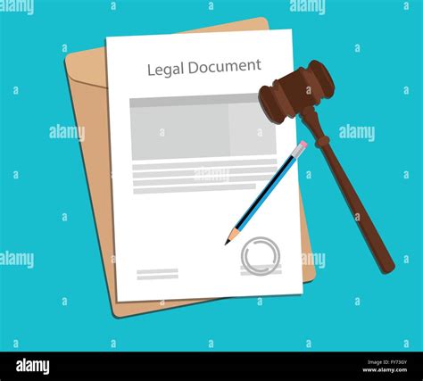 Legal Document Paper Illustration With Gavel And Pencil Stock Vector
