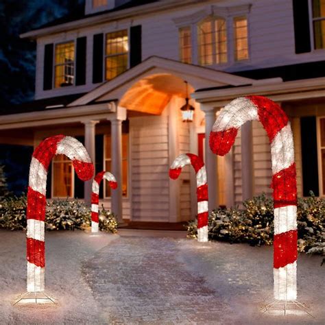 Tis Your Season 4 Ft Lighted 3d Tinsel Candy Cane Outdoor Christmas