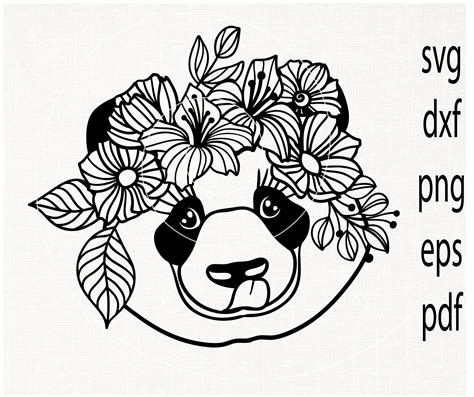 Panda Face With Flower Crown Svg Panda Face Svg Panda Svg Etsy