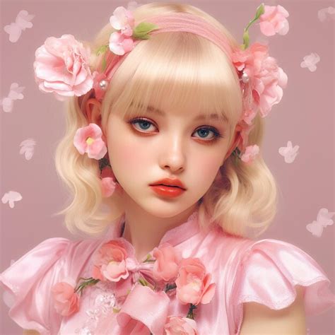 Premium Ai Image A Girl With Blonde Hair And Pink Flowers On Her Head