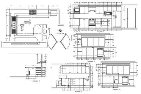 Kitchen Section With Furniture Layout And Interior Details Dwg File